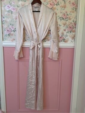 Intimo Pale Blush Satin Long Robe with Tie Belt
